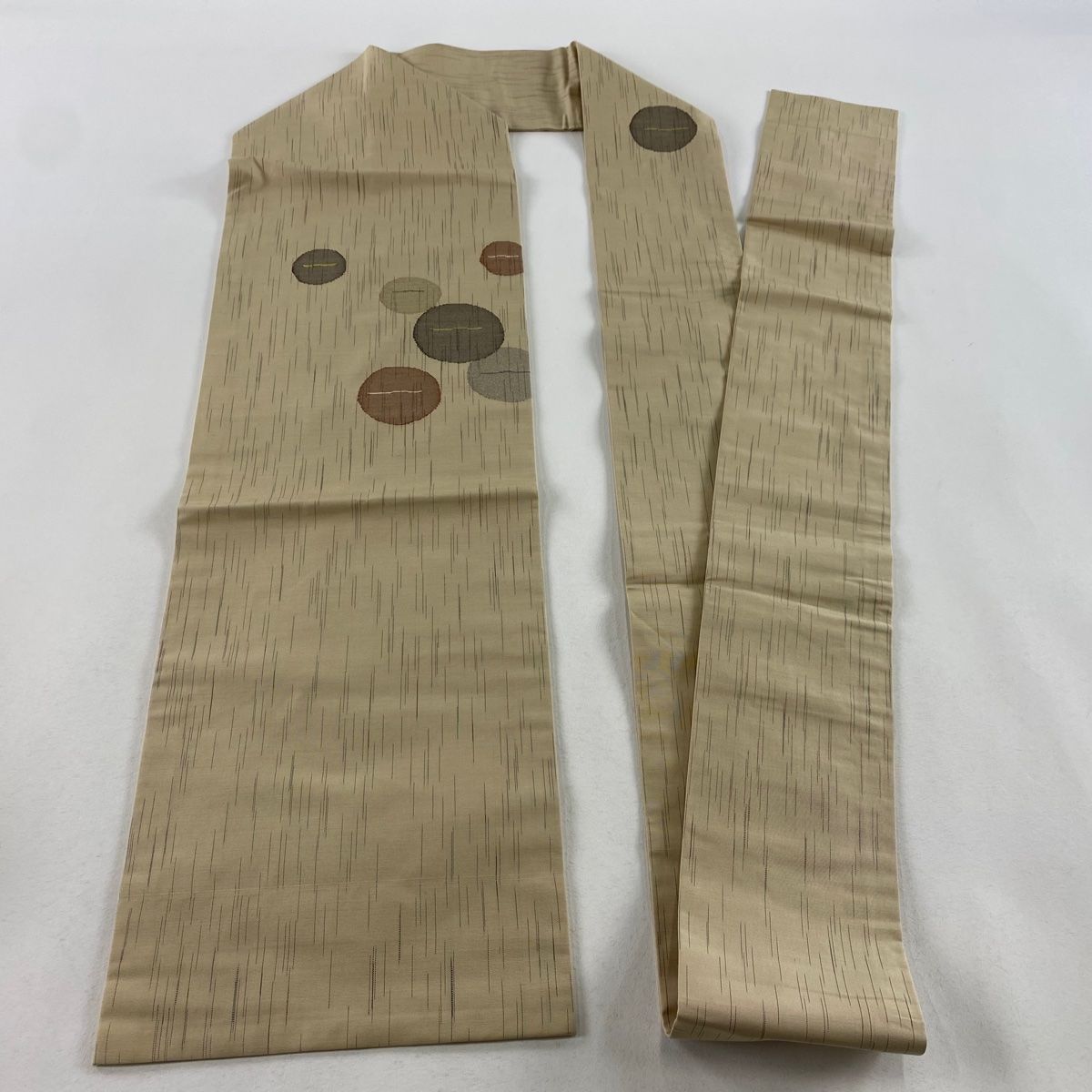 名古屋帯 美品 秀品 丸文 幾何学模様 箔 ベージュ 正絹 【中古