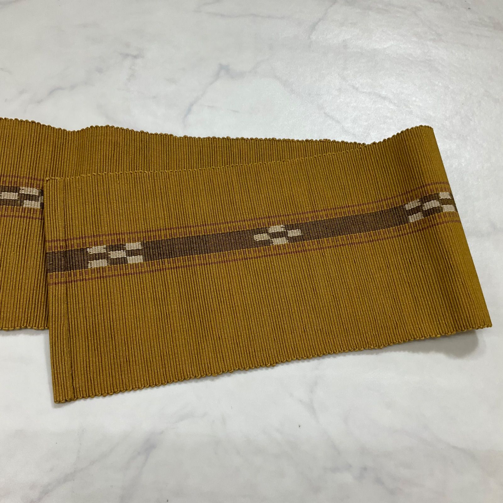 同然●沖縄県八重山ミンサー織●手織り木綿●琉球かすり●最 ●素敵な半幅帯●長尺●夏帯●半幅帯半巾帯小袋帯●362㎝●着物帯小紋普段着半幅帯単衣浴衣