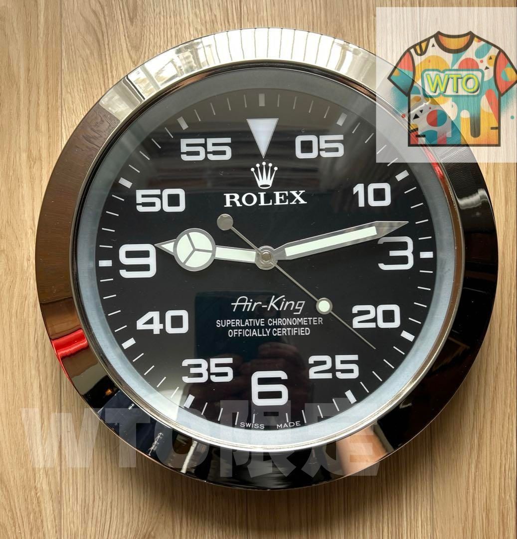 海外販促品 新品 ROLEX掛け時計 エアキング シルバー/ブラック