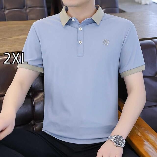 [2XL]メンズ ファッション 服 男性用 オシャレ シンプル 大人 かっこいい 大きいサイズ ストリート 紳士服 冷感 薄手 シンプル 半袖 T シャツ ポロシャツ 夏 無地 カジュアル ポロシャツ
