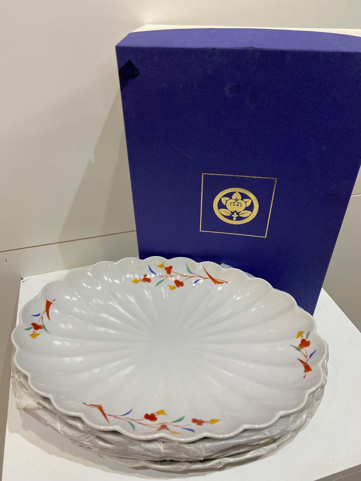 たち吉 呉須 赤絵 花鳥 金彩 5枚 古伊万里 和皿 色絵 中皿 輪花 たち吉