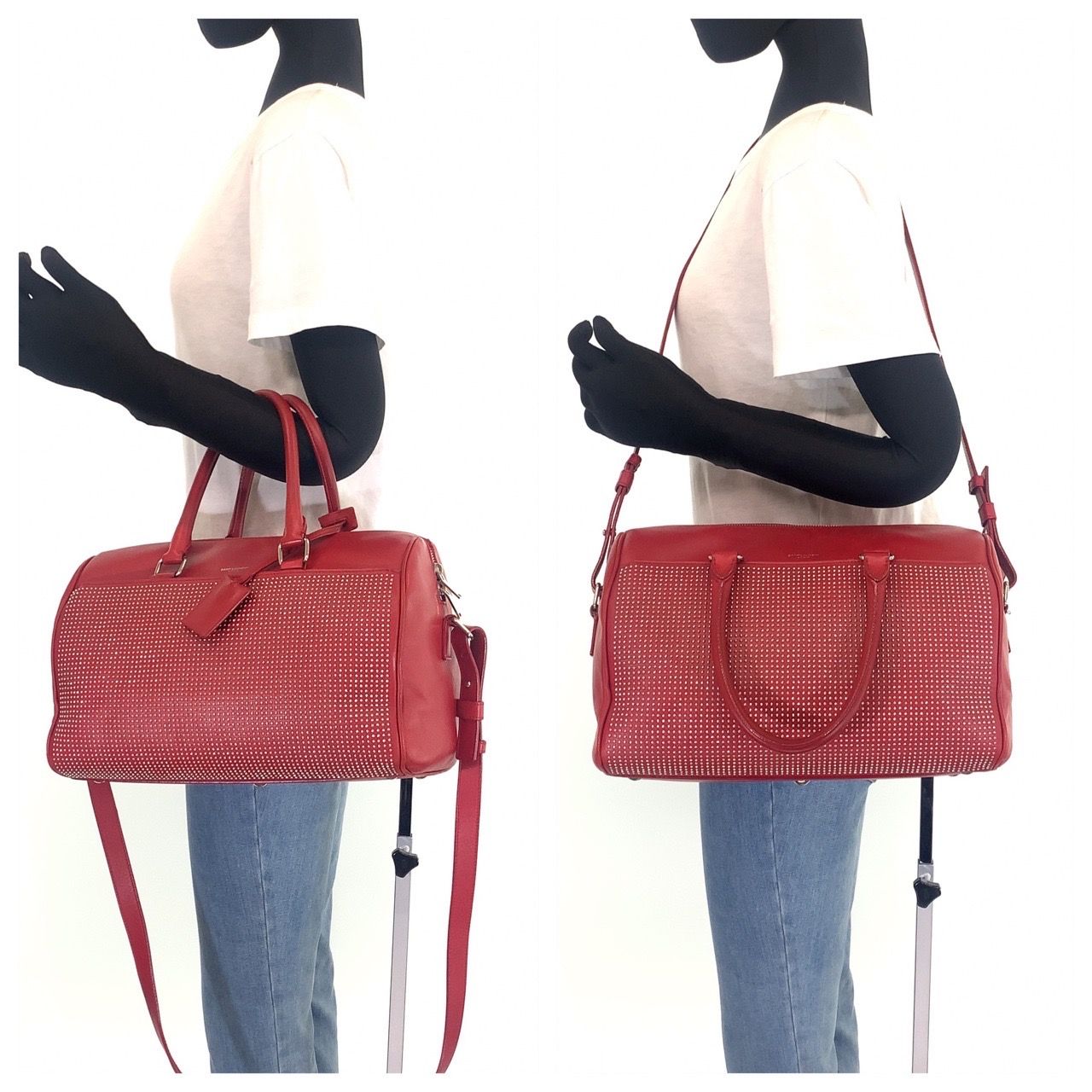 SAINT LAURENT サンローラン ベイビーダッフル スタッズ レッド レザー