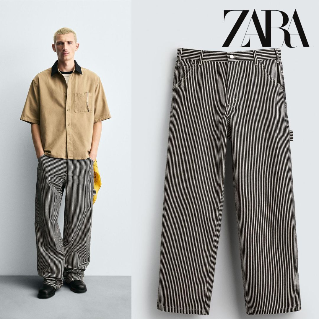 ZARA ストライプ柄リラックスフィットパンツ メンズ - メルカリ