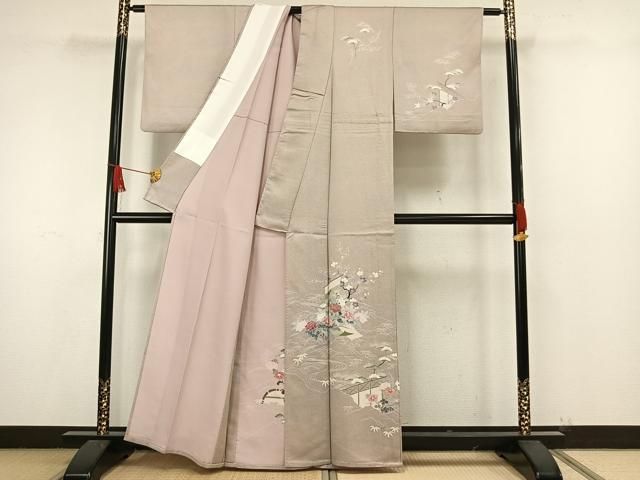 平和屋着物▽訪問着　単衣　風景草花文　金彩　正絹　逸品　AAAW1627fy 平和屋着物▽訪問着 単衣 風景草花文 金彩 正絹 逸品 AAAW1627fyの通販