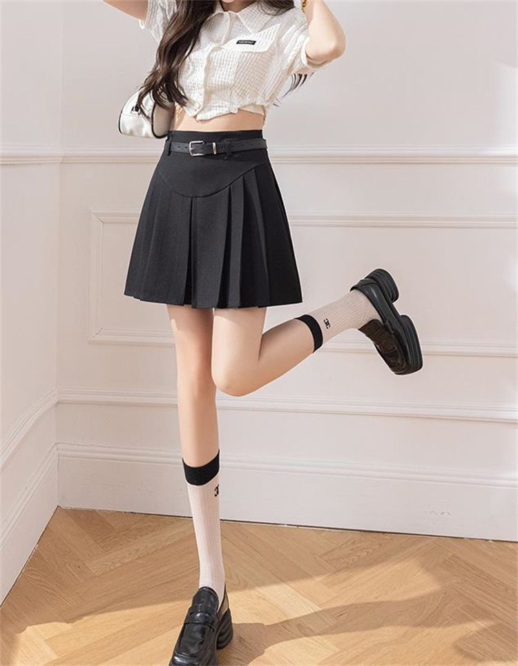 プリーツスカート ミニスカート Aライン ハイウエスト（ブラック  