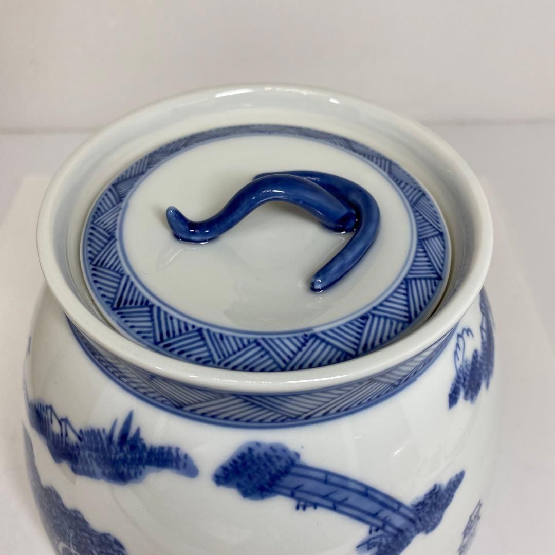 茶3 加藤藤城 染付 近江八景 水指 共箱 東さ6-0902