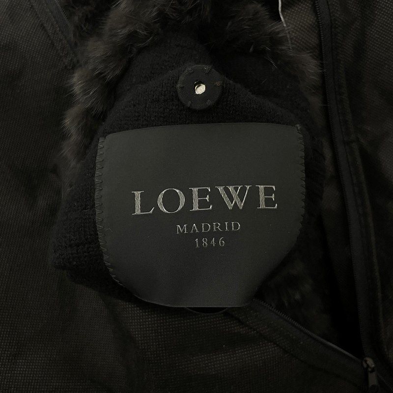 ロエベ LOEWE ミンクファー フード コート 毛皮 ミドル ドローコード 