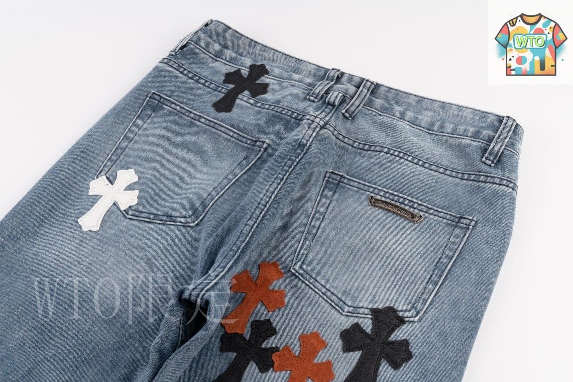 ☺︎rëm出品 今日WTO】Chrome Hearts 城市限定 フレイム貼皮ジーンズ-OI93