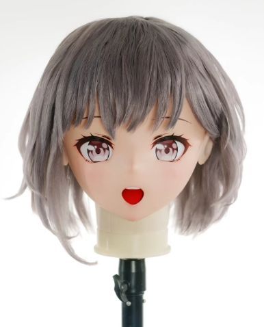 ★即納 全頭マスク カツラ付き ロック付き NO.387 大きめ ドール ヘッドロリータ人形 コスプレ 変身 仮装 着ぐるみ kigurumi 二次元