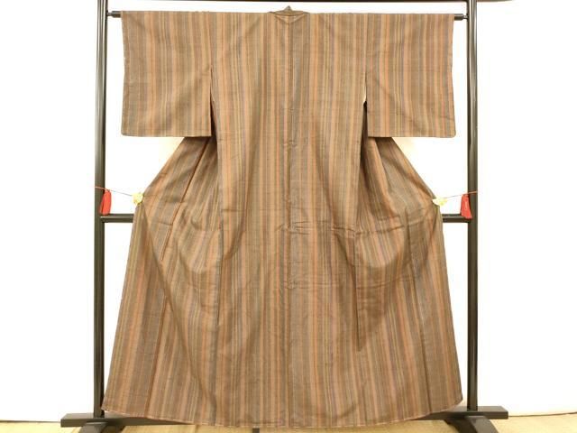 平和屋着物○上質な紬 段違い 正絹 逸品 AAAV9422ph