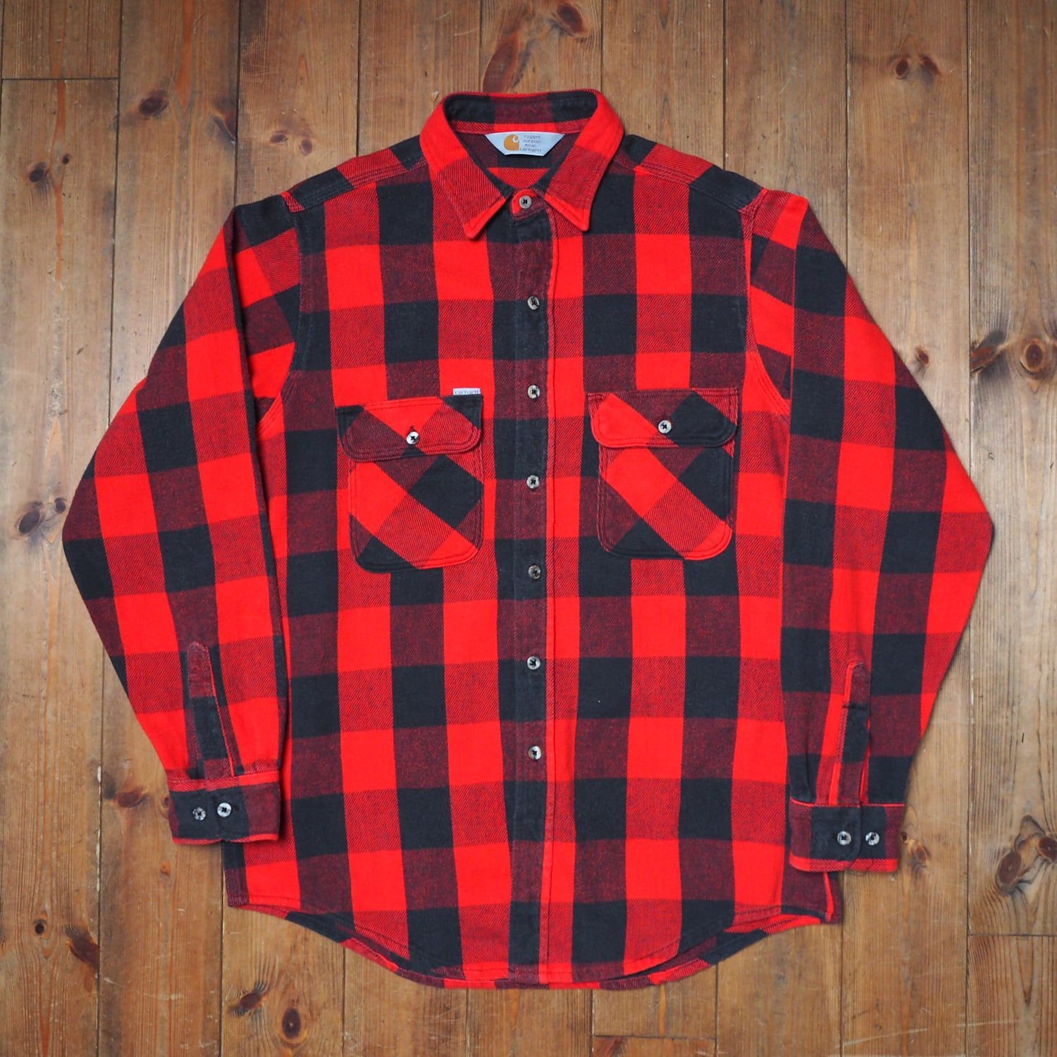 90s CARHARTT BLOCK CHECK FLANNEL SHIRT