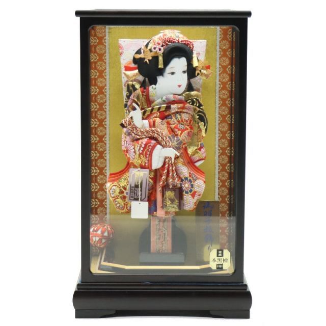 羽子板　宮園15号ケース入り 羽子板 ケース飾り 風花 13号 金襴 高さ54cm 銘木 本黒檀ケース