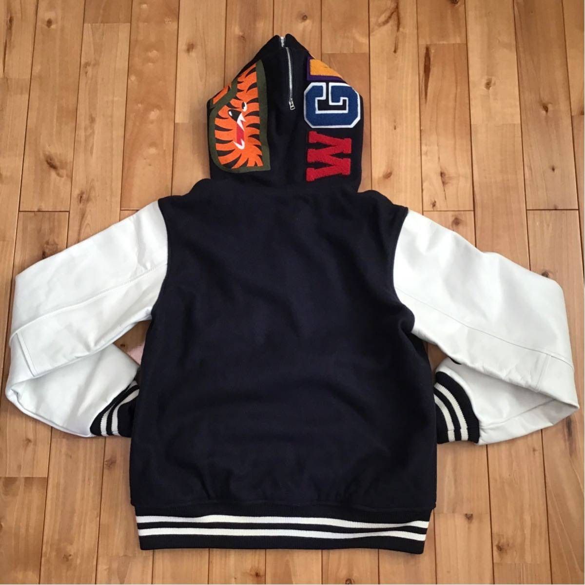 初期 A BATHING APE SHARK 袖レザースタジャン Sシャーク