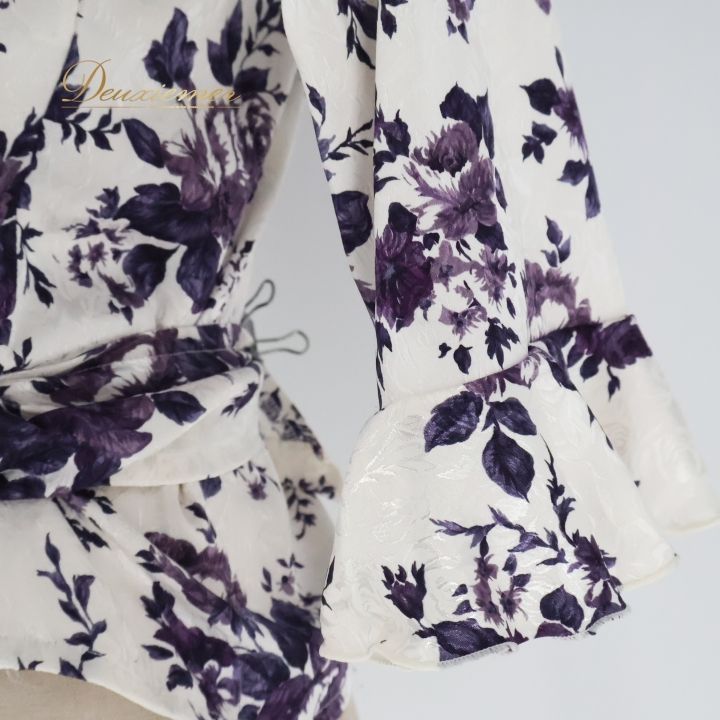 【日本製 社交ダンス衣装】パープル Chacott スカート 紫 花柄 レッスン フラメンコ 衣装 チャコット Chacott トップス ブラウス 社交