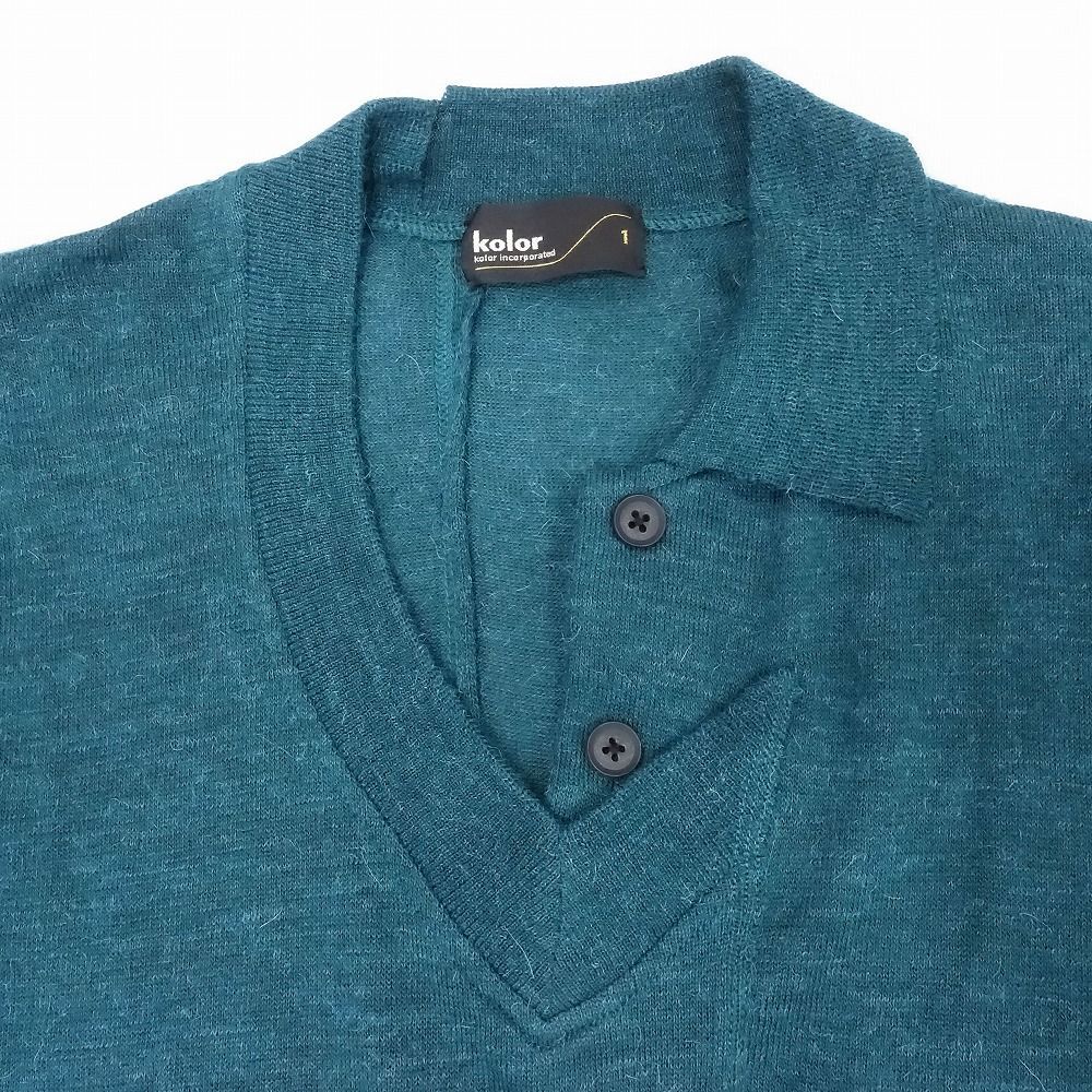 21ss kolor カラー ドッキング ニット ポロシャツ 半袖 アルパカ混 
