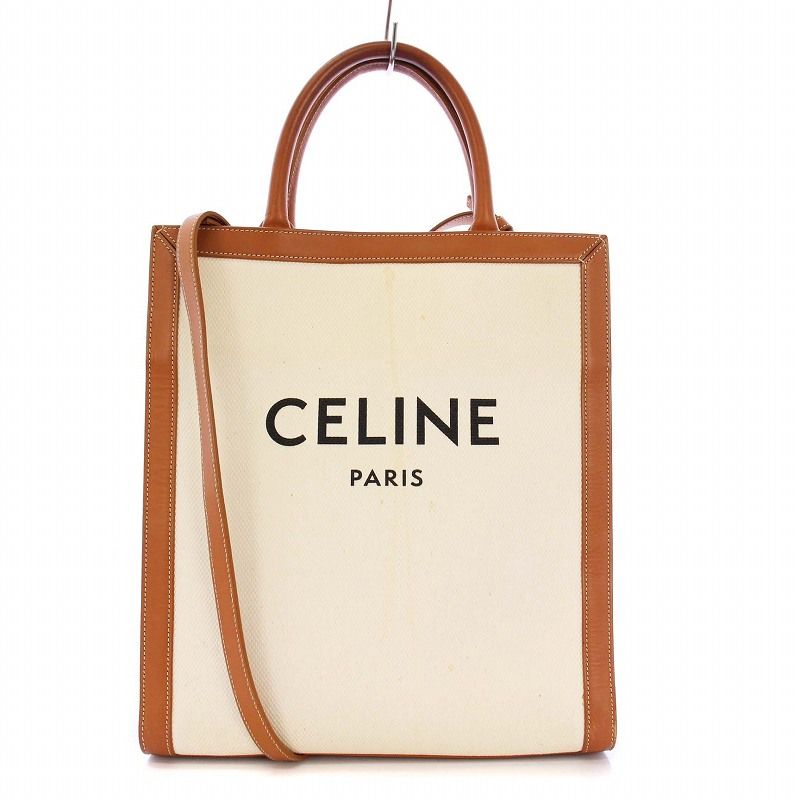 セリーヌ CELINE バーティカルカバ スモール トートバッグ ハンドバッグ ショルダーバッグ 2WAY 白 茶 |KH OH