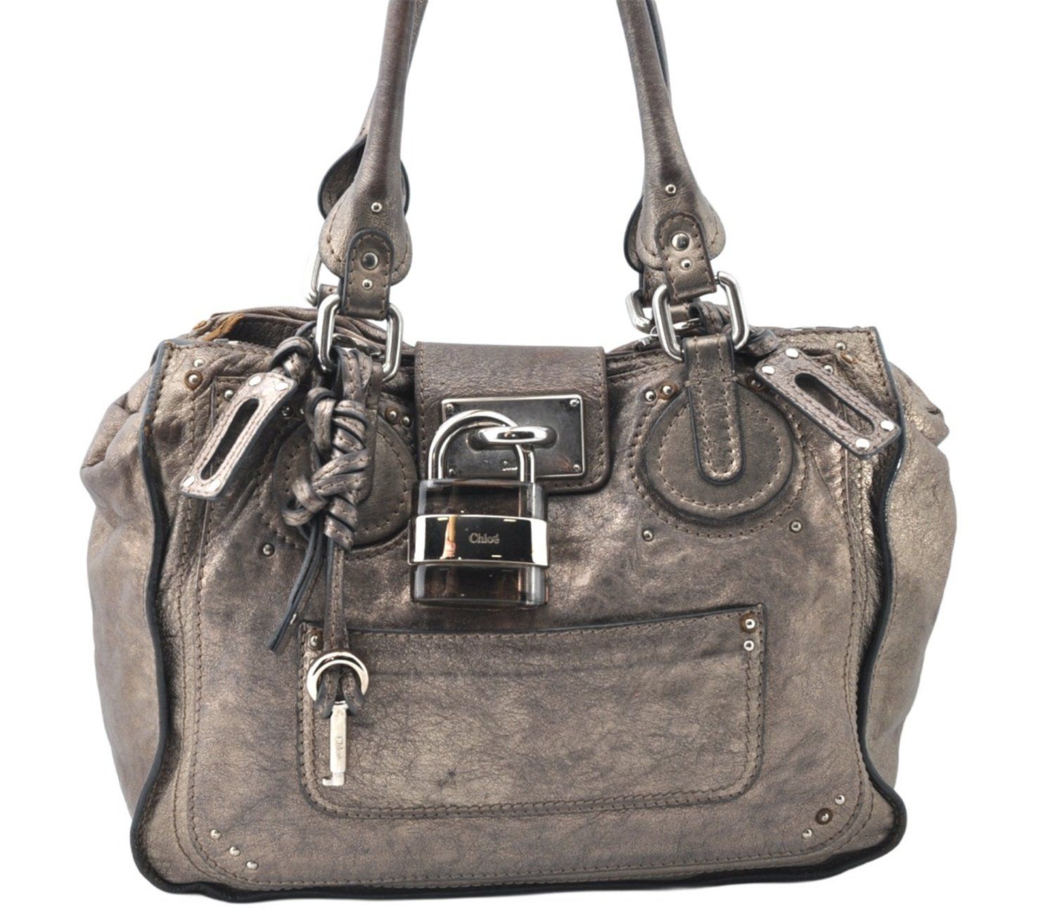Chloe クロエ パディントン レザー ショルダーハンドバッグ シルバー 