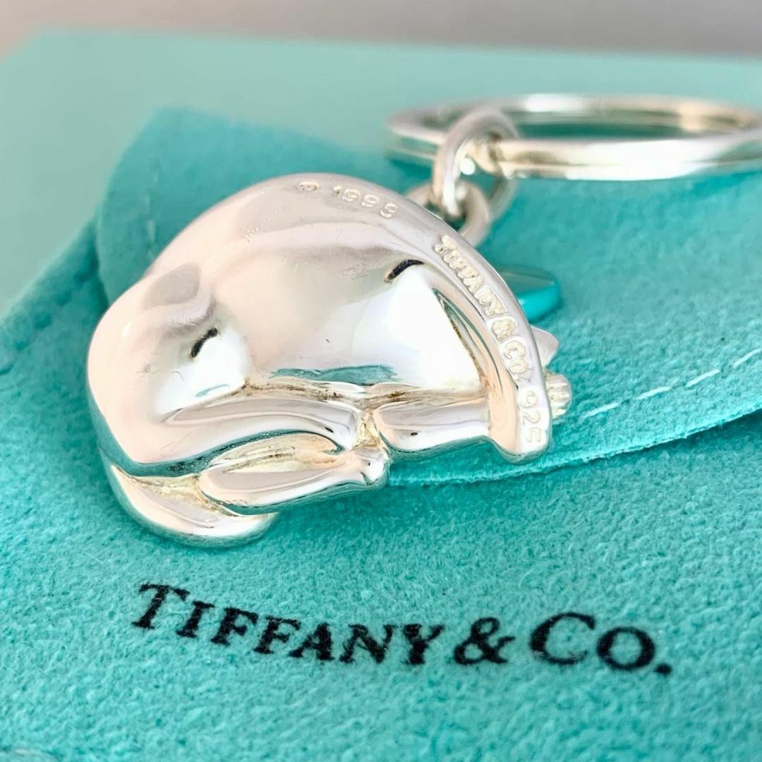 オールドティファニー 希少 眠り猫 ネコ キーリング キーホルダー SU2e