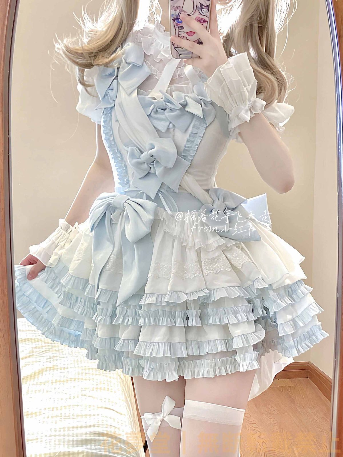 ロリータ オリジナルデザイン クリスマス 新年戦服 水色 ホワイト アイドル風セットドレス 豪華ロリータ洋装 花嫁スタイル ジャンパースカート