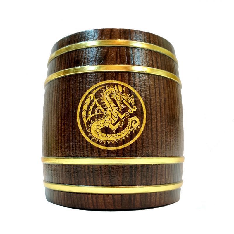 【未使用品】モンスターハンター 木樽ジョッキ ギルド紋章（ドラゴン） 1L 未使用品 Monster Hunter」シリーズ【ギルド紋章・ドラゴン】木樽