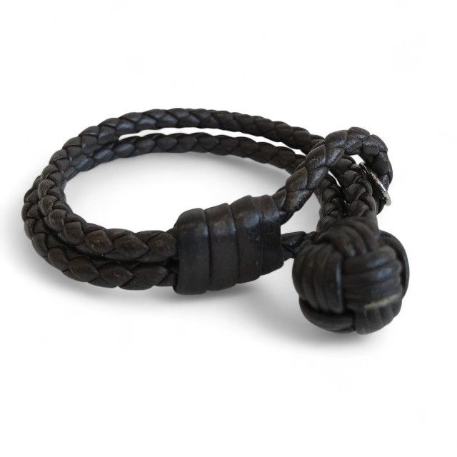 【美品】ボッテガヴェネタ イントレチャート ブレスレット ダークブラウン ボッテガヴェネタ BOTTEGA VENETA ダークブラウン レザー