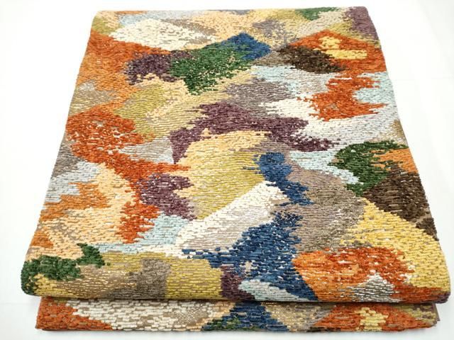 平和屋着物●六通柄袋帯　刺納樹皮色の裂　金銀糸　正絹　逸品　CAAX7420hy 平和屋着物○六通柄袋帯 刺納樹皮色の裂 金銀糸 正絹 逸品 CAAX7420hy