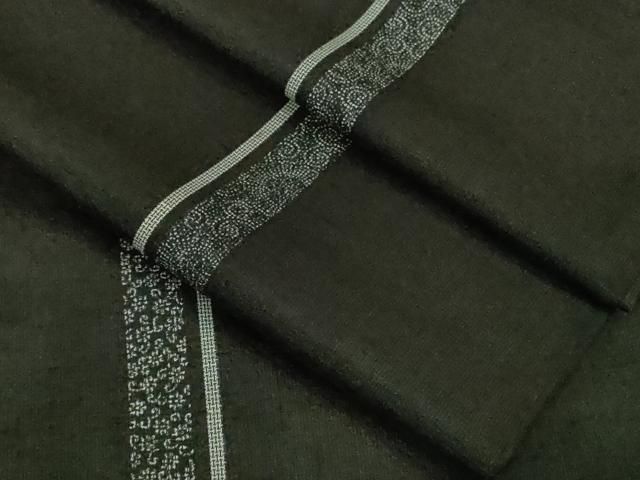 上 男性 訪問着 単衣 紬地 名物裂間道 黒地 kh 5