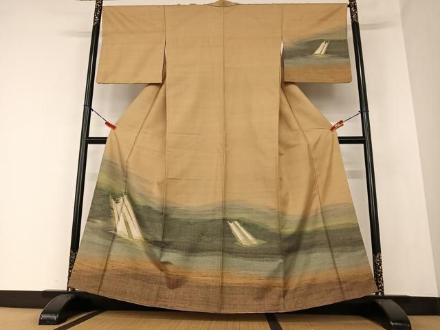 平和屋着物▽上質な紬　単衣　吉祥文　正絹　逸品　CAAV9468ze 平和屋着物□上質な紬 吉祥文 ゑり善扱い 正絹 逸品 AAAX9278cs