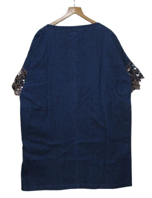 パンプス 3万800円 センソユニコ io comme io イオコムイオロング 半袖デニム ワンピース チュニック 花柄レース ゆったり ワイド イディゴ Mサイズ38 春夏秋用 L29375SSA26-250930-1K 990