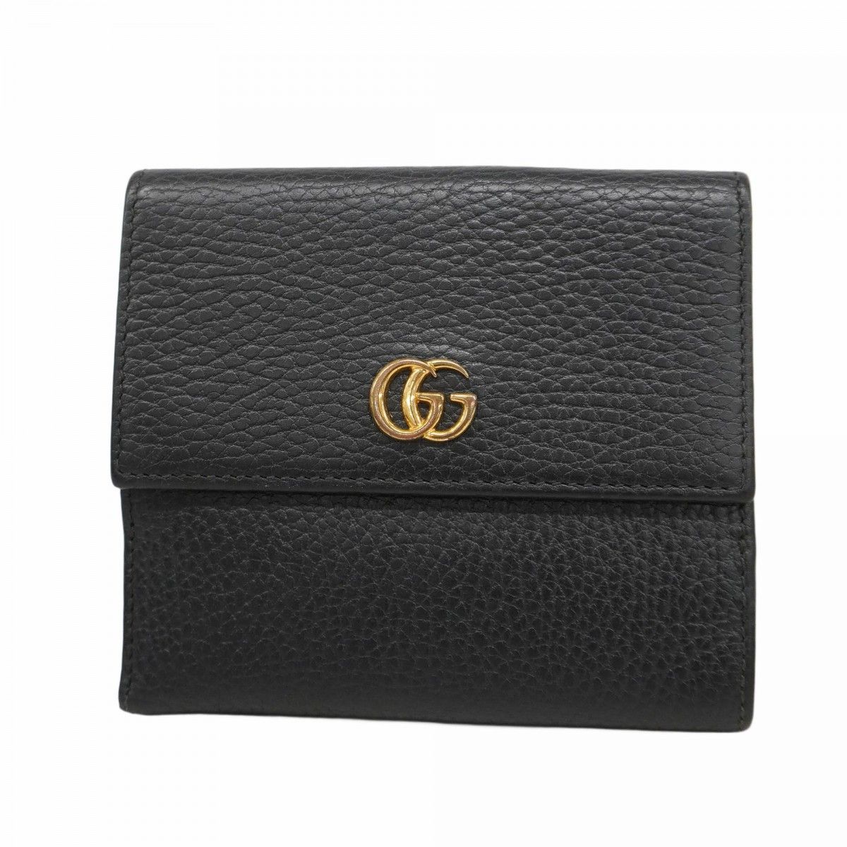 5ib2090-h グッチ 財布 GGマーモント 456122 レザー ブラック ゴールド金具 レディース