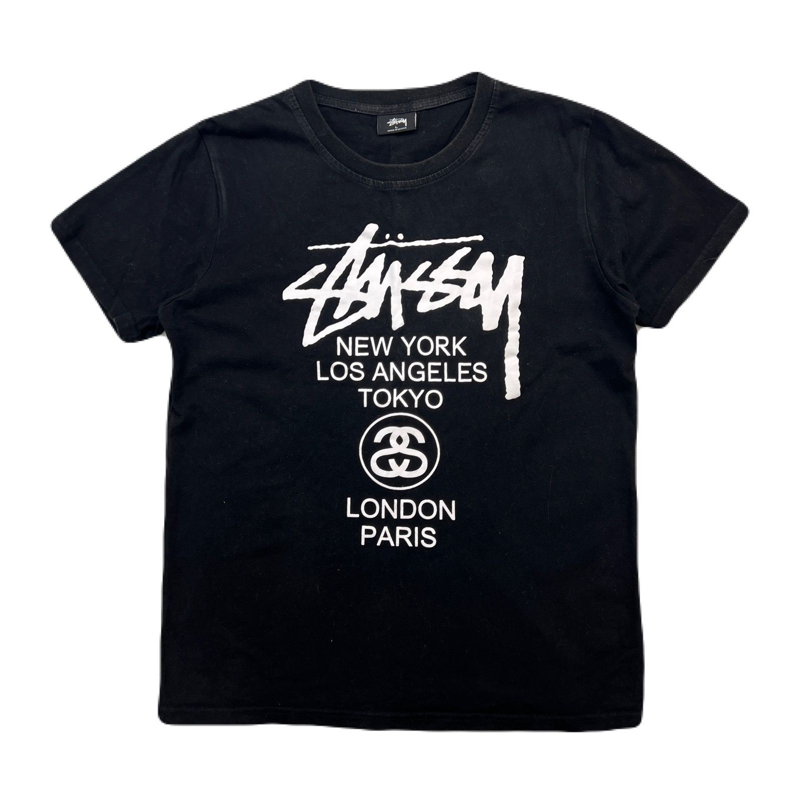【黒タグ/USA製】ステューシー　両面プリント入　Tシャツ　L ステューシー STUSSY ブラック 両面プリント 半袖 Tシャツ レディース