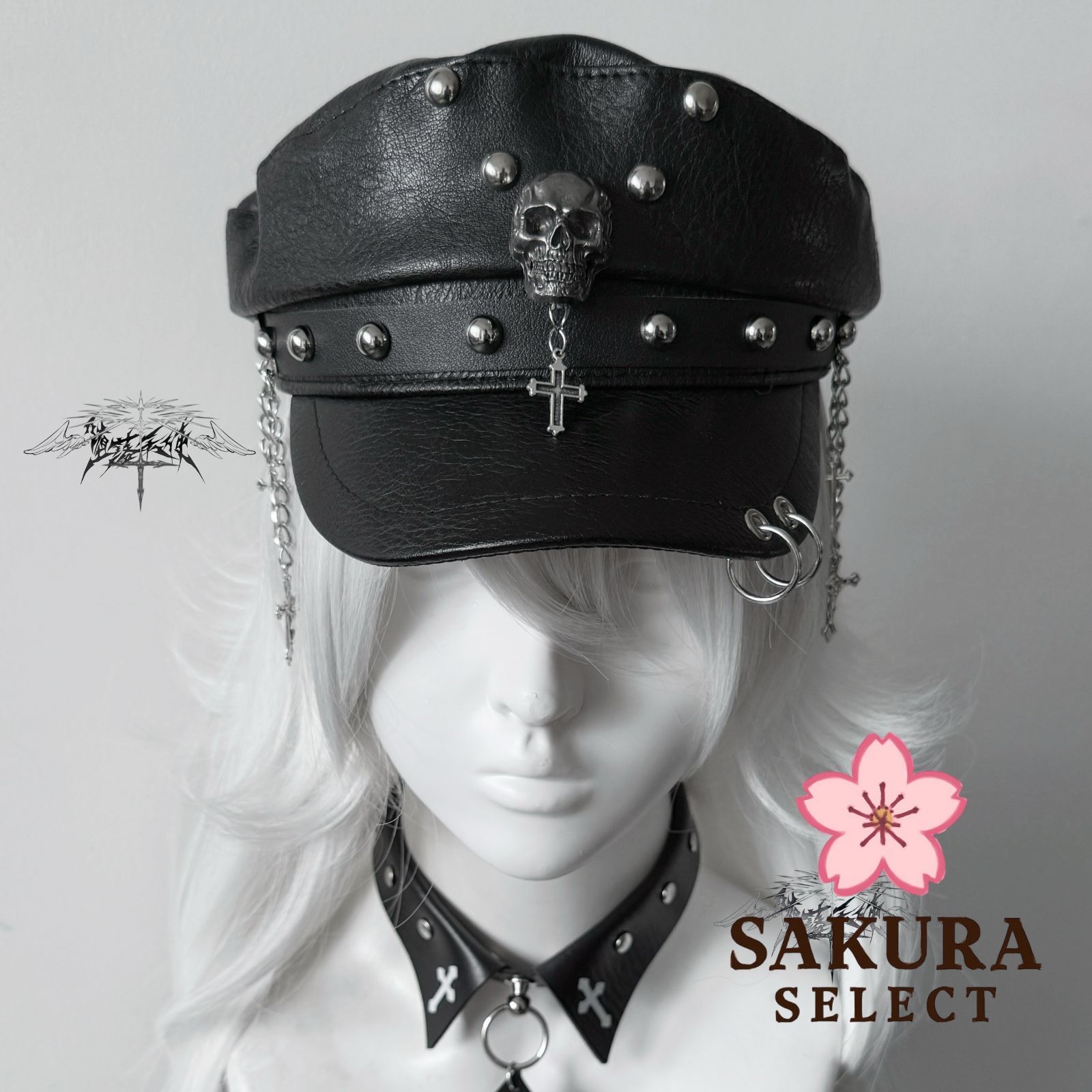 新品未使用 パンク風 Y2K地雷系 スカル＆クロスチャーム付き