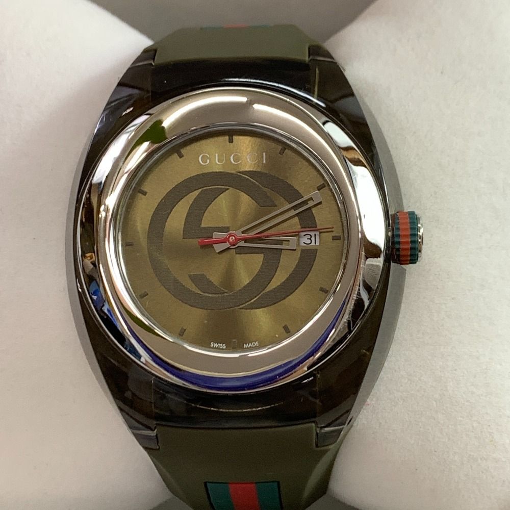 中古】04w1037▽※GUCCI グッチ SYNC シンク 137.1 メンズ 腕時計 ラバーベルト クオーツ グリーン系 カーキグリーン  18653684【八王子店】 - メルカリ