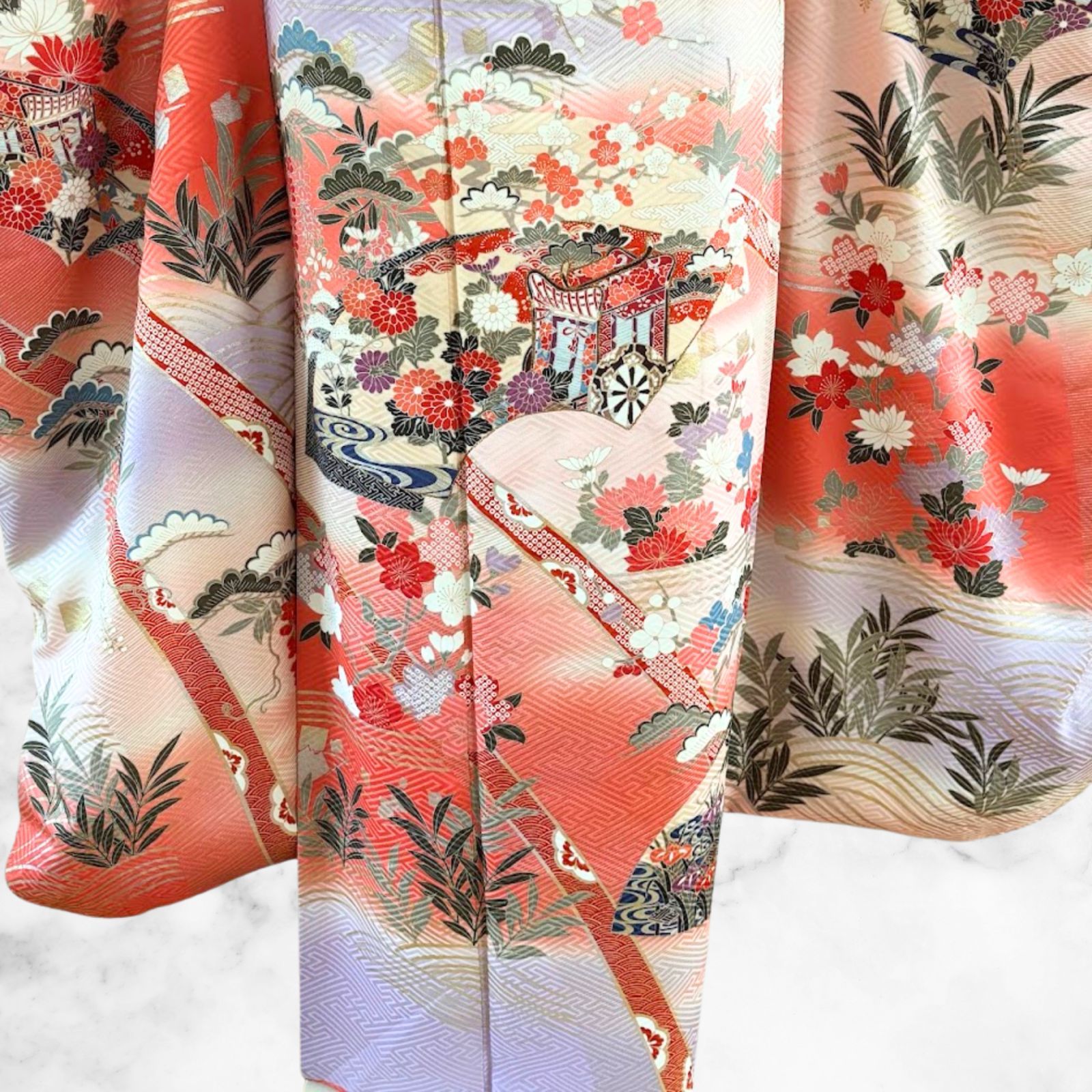 振袖 フルセット 身丈162 正絹 furisode ピンク 金彩 茶 総絞り プレミアム古典 赤 吉澤織物/最高級金彩手描友禅 柄小さめ 高級