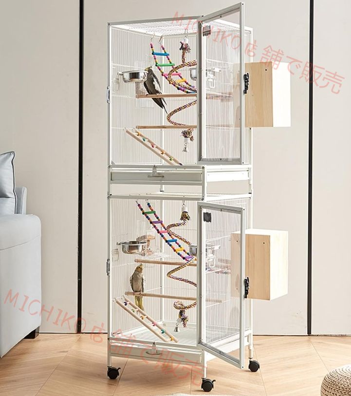 鳥かご 鳥 ケージ 大型 インコ 大型インコ鳥かご二重層防錆金属製ケージ ローリング スタンドと下部トレイ オカメインコ インコ ラブバード用 Size 46x46x149cm 46x46x149cm