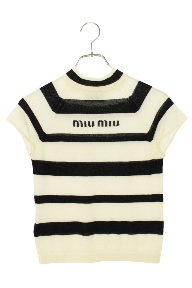 ミュウミュウ サイズ:36 MMR407 S231 12ZM カシミアシルク ボーダーTシャツ 中古 BS99 ミュウミュウ MMR407 S231 12ZM カシミアシルク ボーダーTシャツ