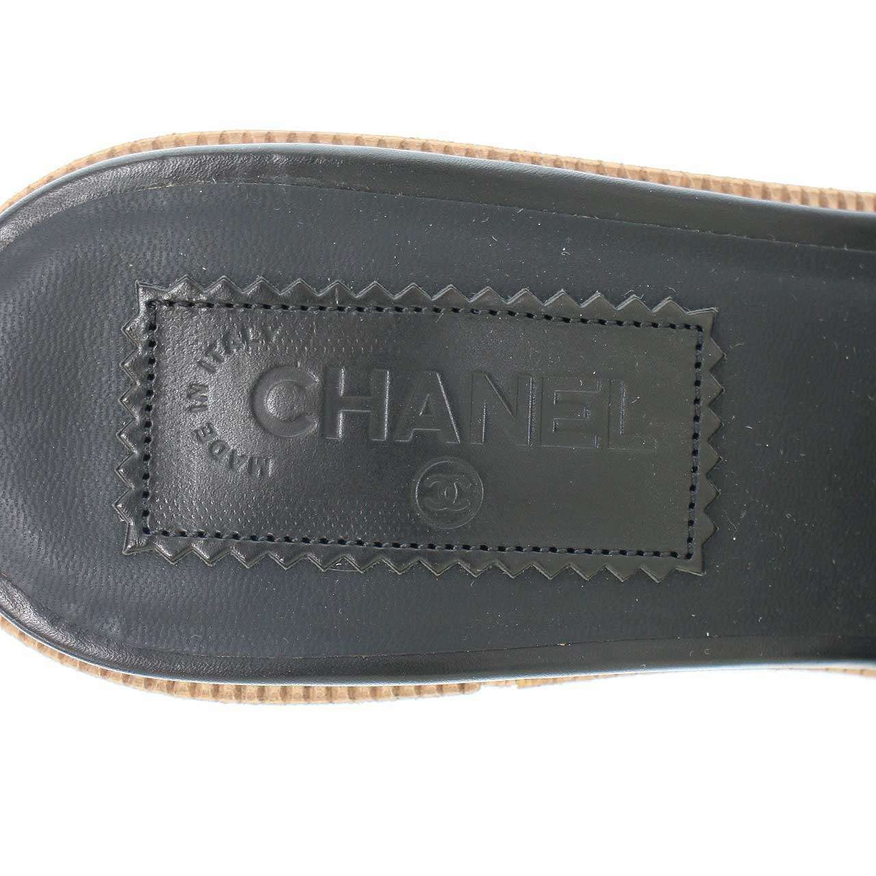 CHANEL シャネル コルクウェッジソールココマークレザーサンダル