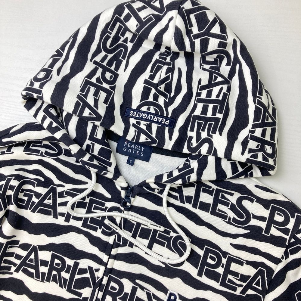 サイズ：6 PEARLY GATES パーリーゲイツ ; 裏起毛 スウェット ジップパーカー 総柄 ブラック系 [240101499841] ゴルフウェア メンズ ストスト サイズ：6 PEARLY GATES パーリーゲイツ ; 裏起毛 スウェット