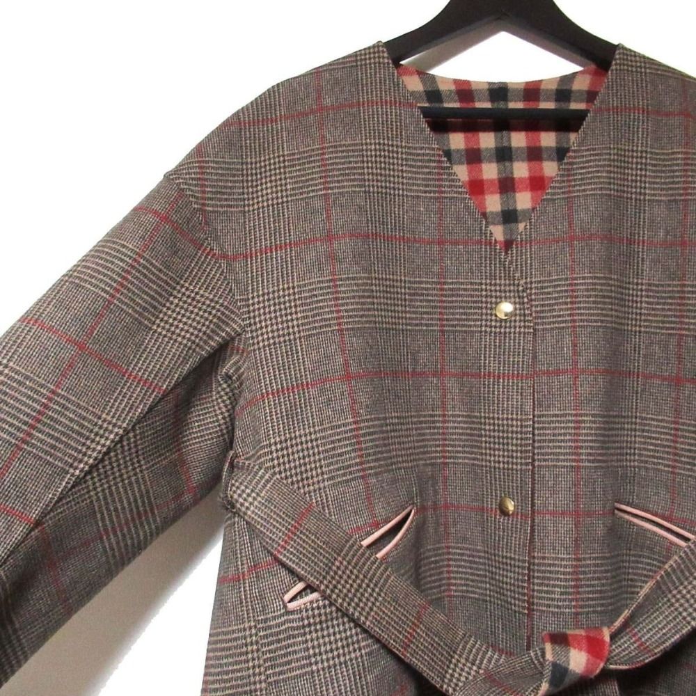 美品 20AW Drawer ドゥロワー リバーチェックVネックコート カシミヤ