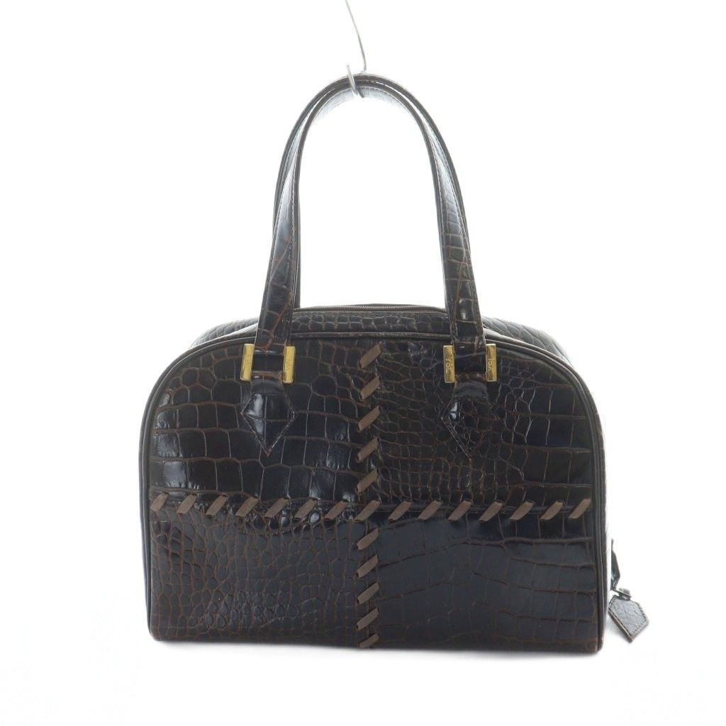 【中古】YVES SAINT LAURENT ヴィンテージ ミニ ボストンバッグ ハンド バッグ ステッチ クロコ型押し レザー 本革 茶 イヴサンローラン YVES SAINT LAURENT ヴィンテージ ミニ ボストン