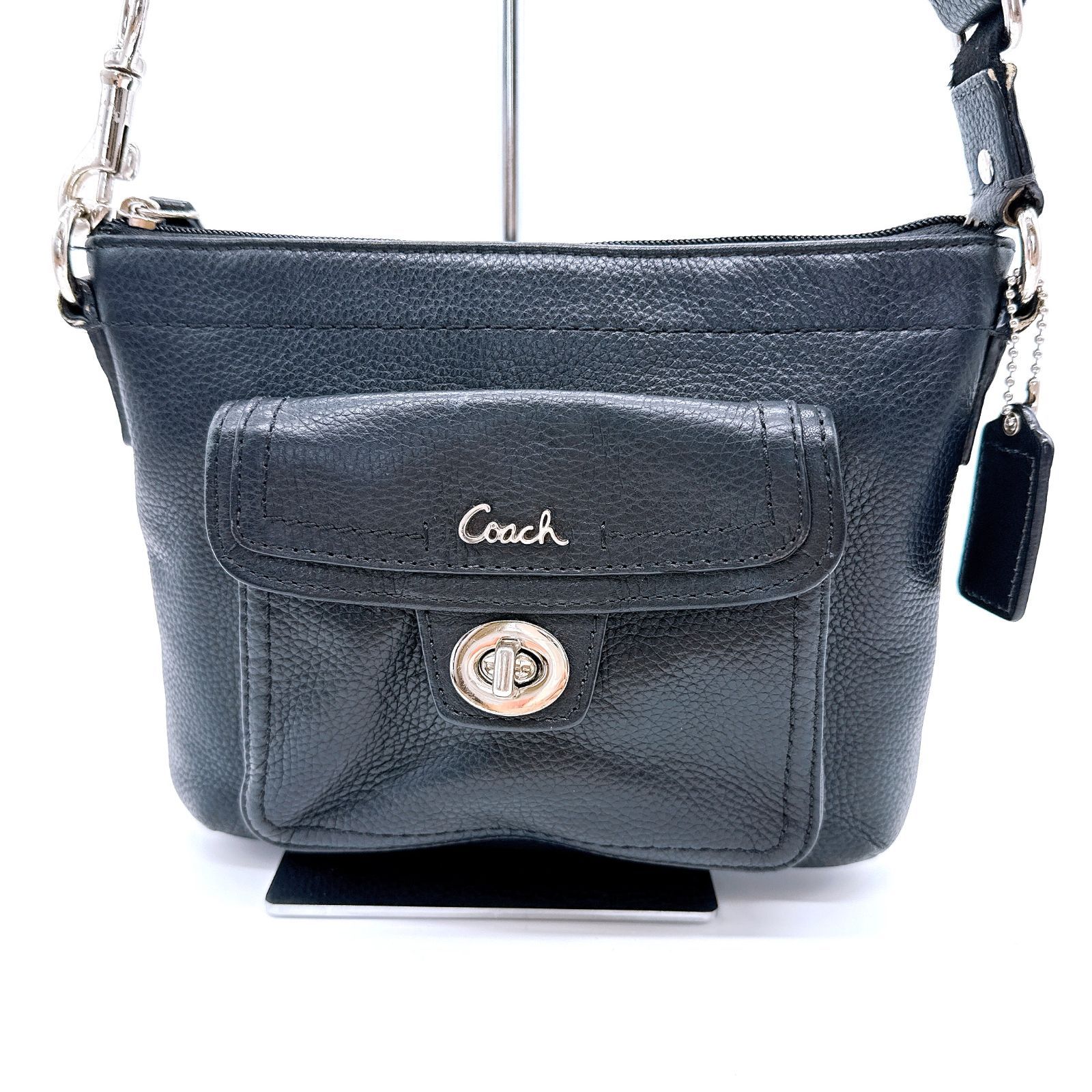 男性向け COACH ブラック レザー A3収納可能 ショルダーバッグ 男性向け COACH ブラック レザー A3収納可能 ショルダーバッグ