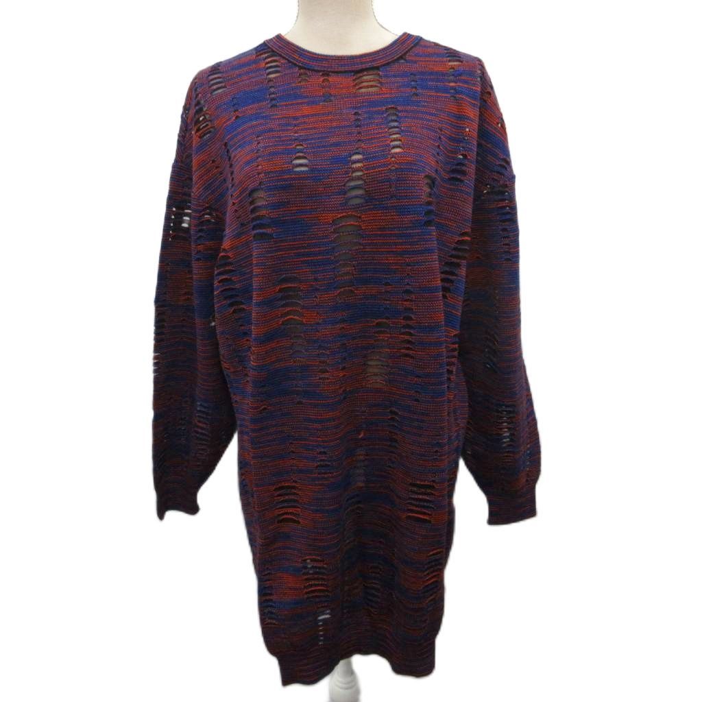 ミッソーニ MISSONI ニットワンピース ミモレ ロング デザイン ローゲージ 長袖 L 赤 レッド 青 ブルー FDA9A5AB-MM2382