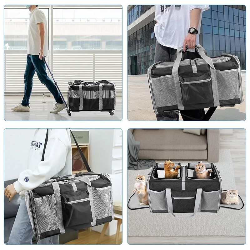 猫 2 匹 キャリー ペットキャリー キャスター付き 小型 中型犬 キャリー カート ペットトロリーバッグ ペットキャリーケース 折り畳み 20kg 55cm までサポート 大容量 通気性 旅行 通院 交通機関 災害避難用 0 WWW_GEBZETESISAT_COM_TR