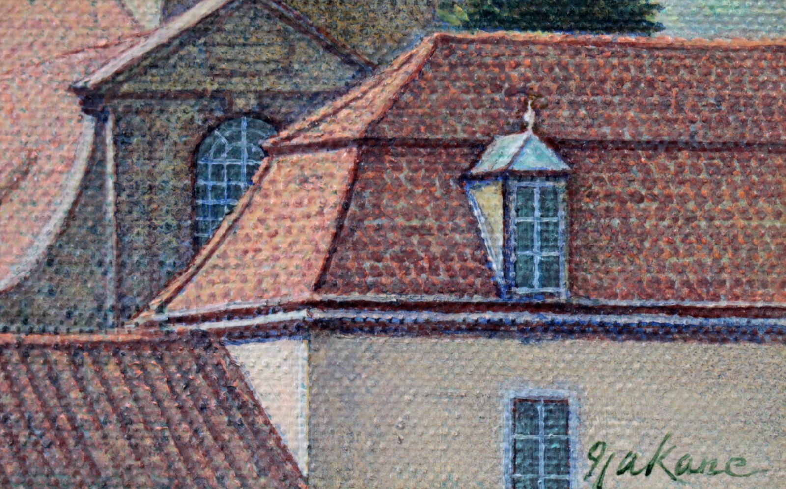 中根 寛『双塔（フランス クリュニー）』油彩画【真作保証】 絵画 中根 寛『双塔（フランス クリュニー）』油彩画【真作保証