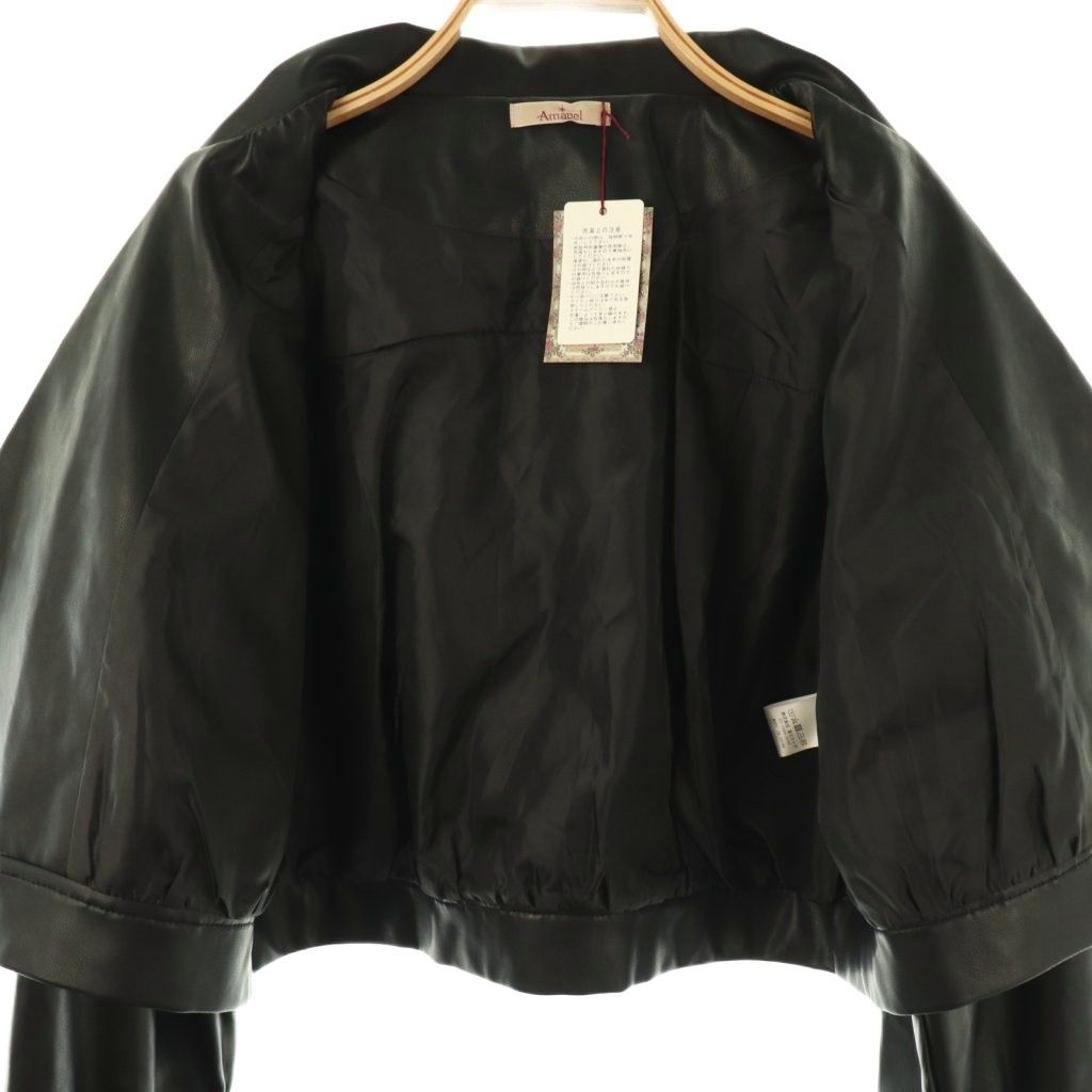 Amavelフリル付きレザージャケット F 黒 アマベル Amavel フェイクレザー ジャケット フリル F ブラック