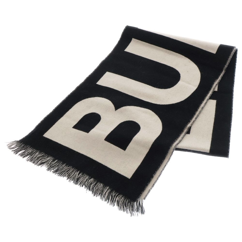 BURBERRY マフラー ブラック/ホワイト BURBERRY ロゴ入り
