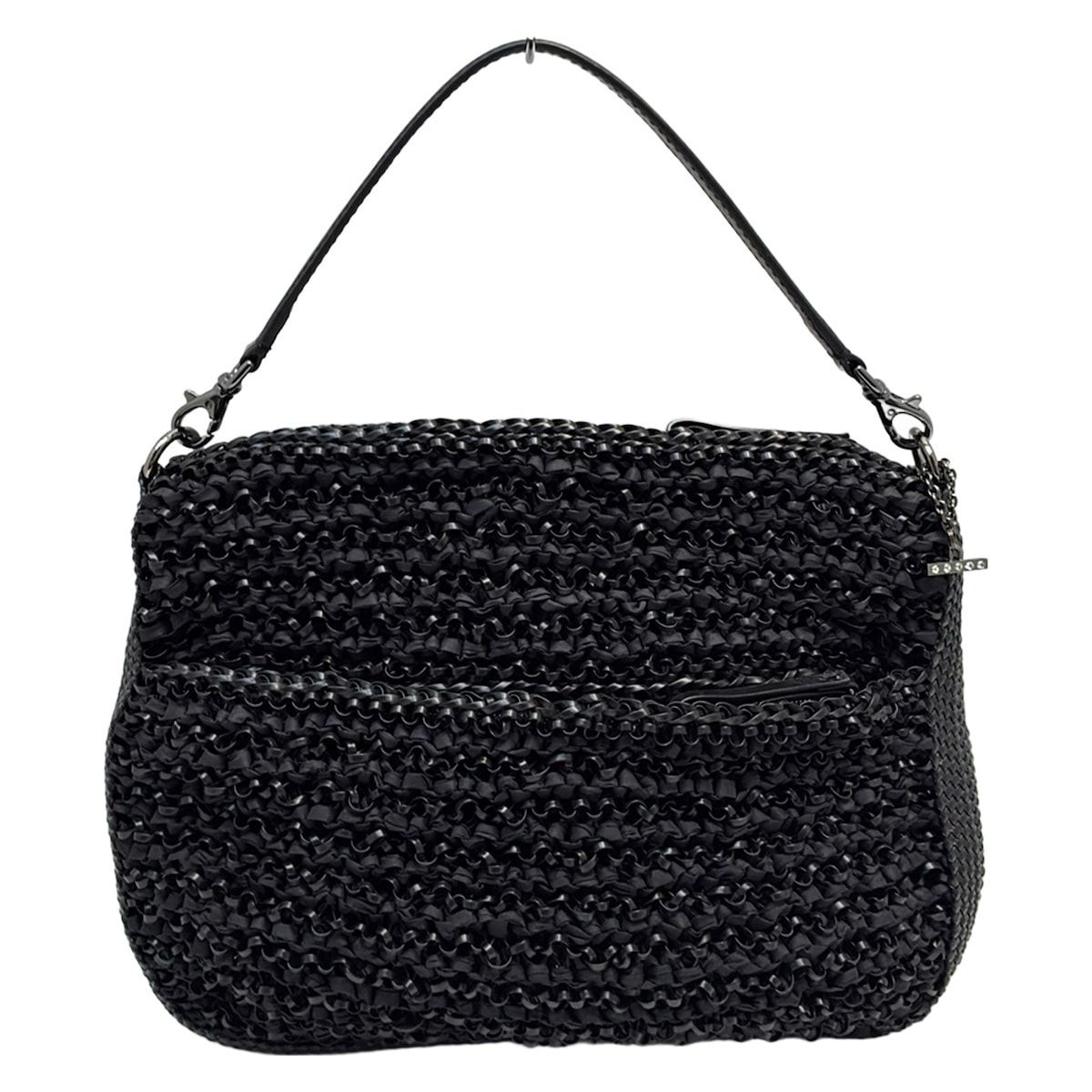 アンテプリマ ANTEPRIMA ハンドバッグ クリスタッロフィオッコ ワイヤー×サテン×フェイクファー 黒 バッグ アンテプリマ クリスタッロフィオッコ ワイヤーバッグ ショルダー