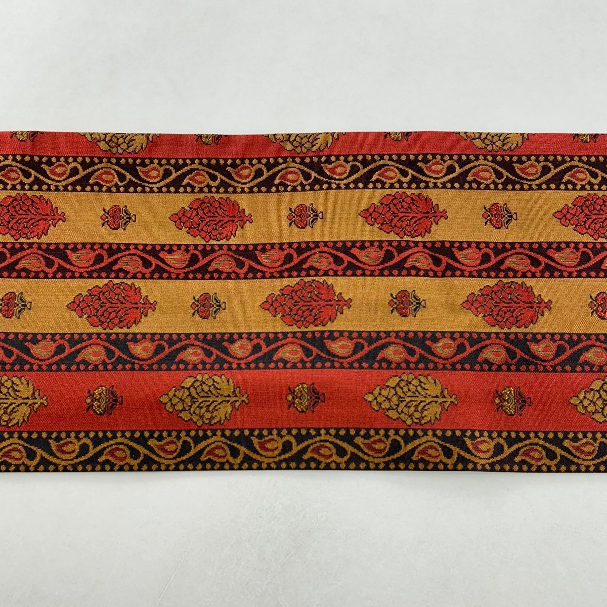 名古屋帯 美品 秀品 縞 花唐草 赤茶 正絹 中古
