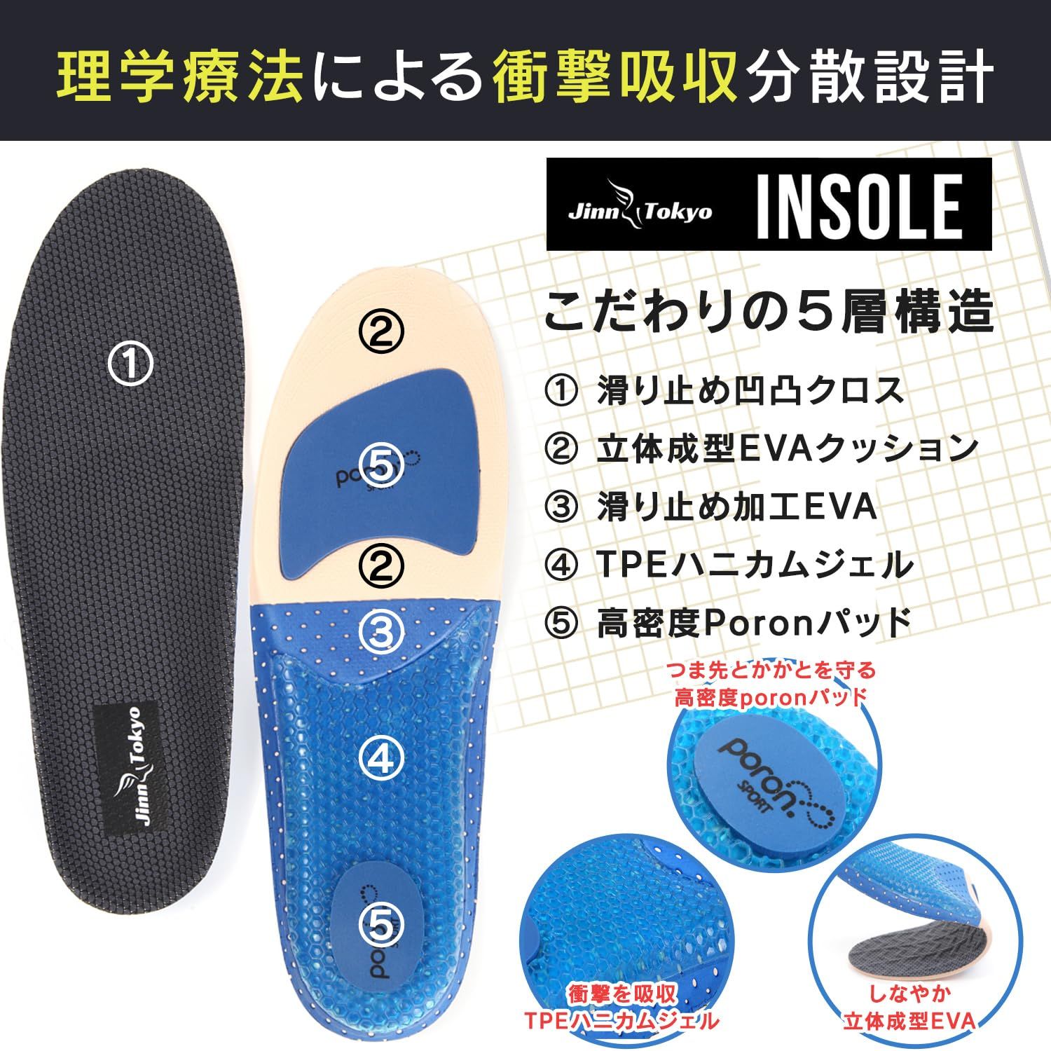 L❣️26〜28 インソール 衝撃吸収反発弾性 ユニセックス Blue