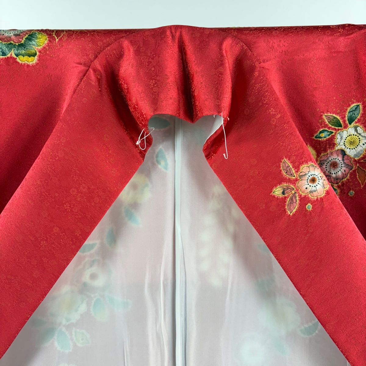 美品 本振袖 翠山工房 辻が花 絞り 朱色 トールサイズ 身丈170cm 振袖 身丈159cm 裄丈67cm M 袷 翠山工房 落款 辻が花 金通し